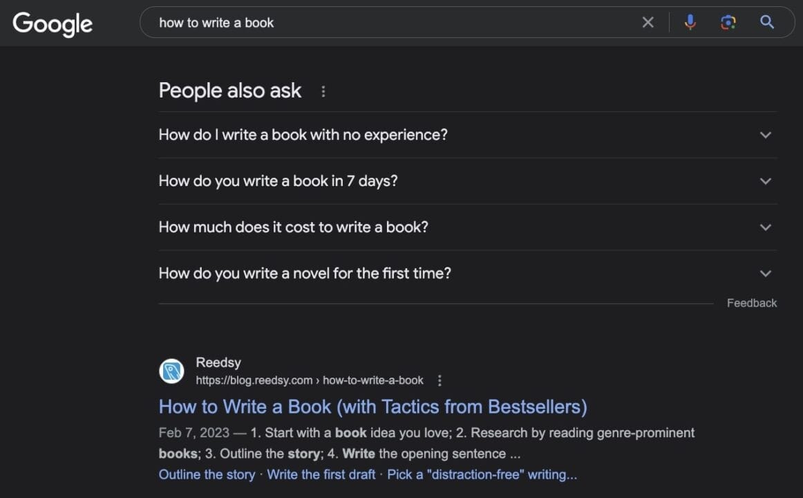 Google search results for "how to write a book
