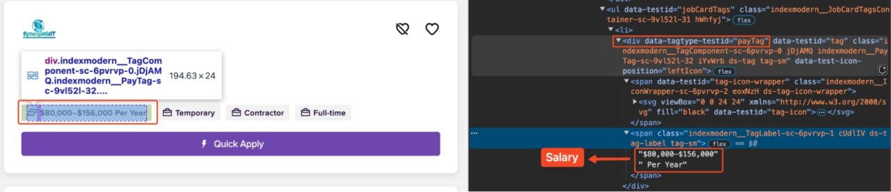 Job listing with $80,000-$156,000 annual salary range