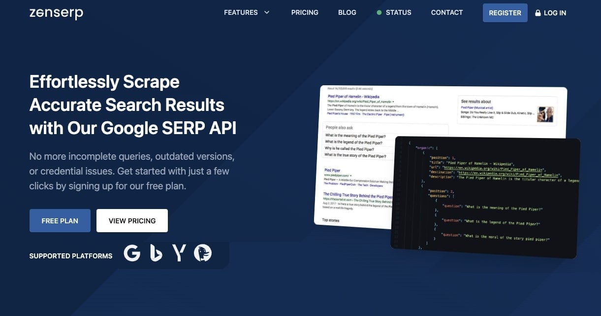 Zenserp Google SERP API for accurate search results.